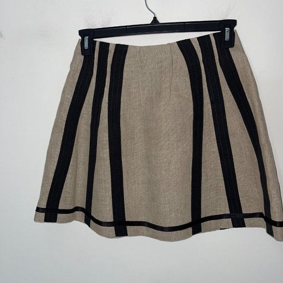 Dolce & Gabbana Dresses & Skirts - Dolce & Gabbana Womens Mini Skater Skirt Size 44 Tan Black Striped Linen Blend